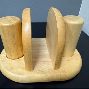 Vintage Wooden‎ Napkin and Salt Pepper Shaker Holder